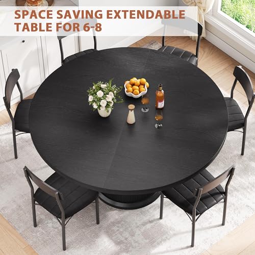 Jocoevol 47β³β63β³ Extendable Round Dining Table for 4β8 with Dust-Proof 2-Tier Storage Shelf Space Saving Expandable Wood Oval Circle Dinner Furniture with Pedestal Base (Black) Jocoevol