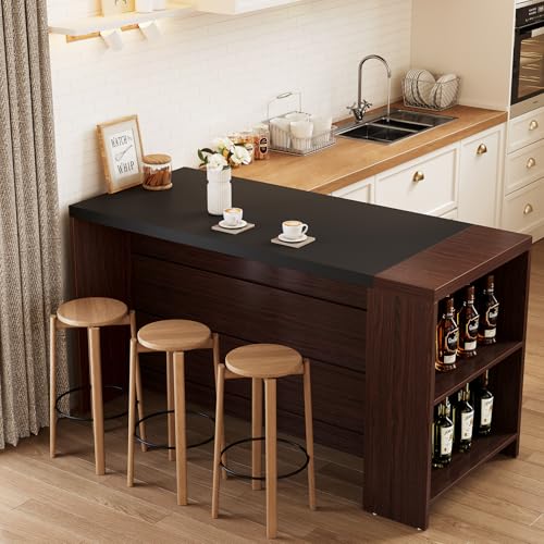 LITTLE TREE 55 Inches Modern Wooden Kitchen Island with Large Worktop & Leg Room, 4-Tier Storage Cabinet for Dining Room, Coffee Bar Table Cabinet for Living Room LITTLE TREE