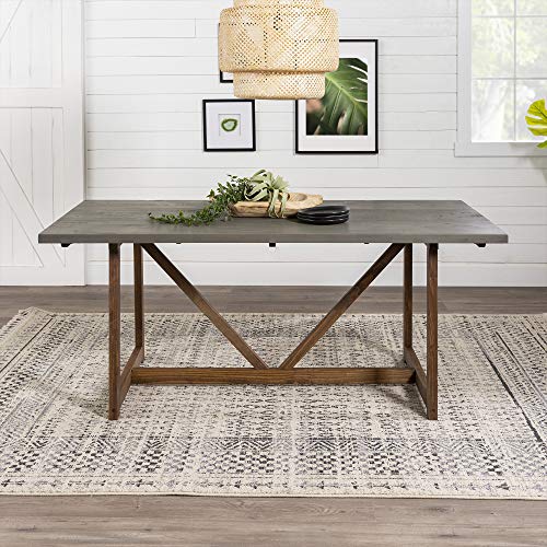 Walker Edison Modern Farmhouse Small Kitchen Furniture Dining Room Table Wood, 72 Inch, Grey and Brown Walker Edison