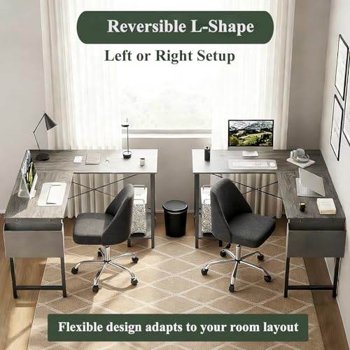 Sagenest L Shaped Desk, 50 Inch Reversible Computer Desk Corner Gaming Table with CPU Stand & Storage Bag, Sturdy Metal Frame PC Workstation for Home Office SageNest