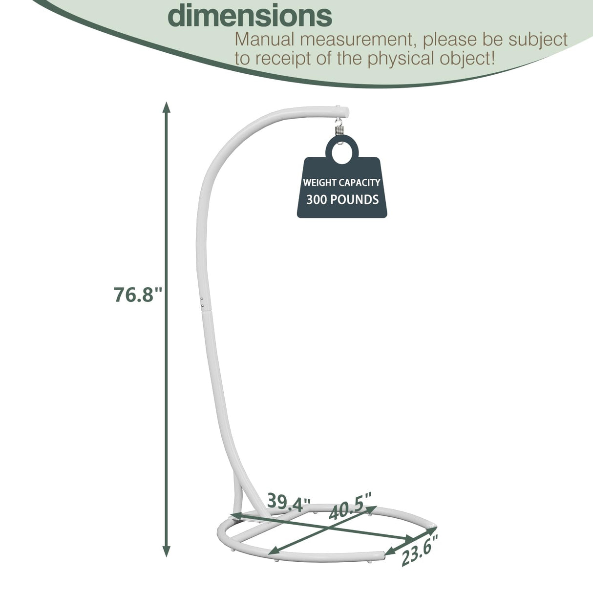 Hammock Stand Only Max 300lbs Hammock Chair Stand Only Heavy Duty Hanging Chair Stand Only 360 Degree Rotation C Stand Frame for Egg Chair Indoor Outdoor Porch Swing, White YEEFY