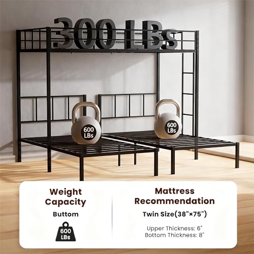 Mixcous Triple Bunk Bed Twin XL Over Twin & Twin - Convertible to 3 Beds, Heavy Duty Metal Frame with Adjustable Ladder, Noise-Free & Anti-Wobble Design, Space-Saving for Teens & Adults, Black Mixcous