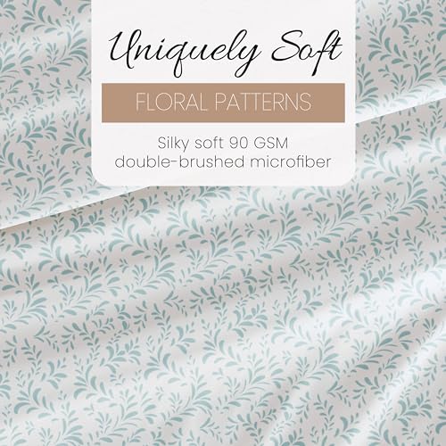 Linen Market Double-Brushed Patterned Microfiber Twin Sheet Set 3 Piece – Oeko-TEX Certified Ultra Soft & Wrinkle-Free - 16" Deep Pocket Sheets - Easy Care Twin Size - Burst of Vines Light Blue Linen Market