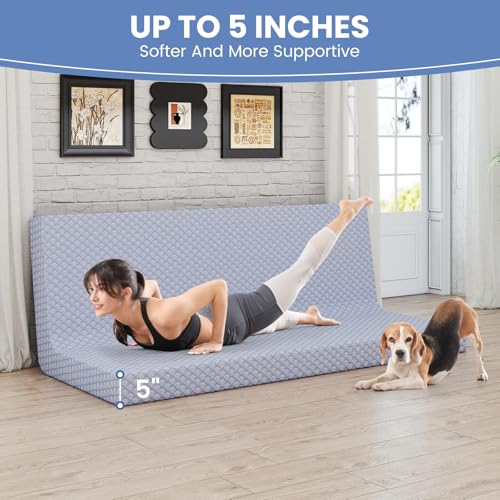 Begonia.K 5 Inch Futon Mattress Full Size - Thick Futons Sofa Couch Bed for Adults - Memory Foam Floor Mattress - Futon Cushion Replacement for Camping & Guest (Frame Not Included) Begonia.K