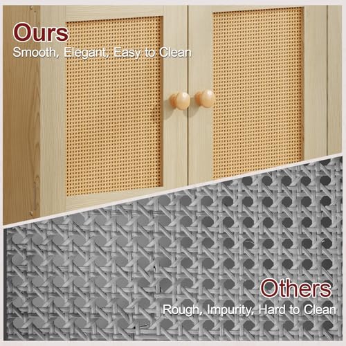 Sideboard Buffet Kitchen Storage Cabinet , Small Coffee Bar Cabinet with Rattan Doors and Tall Solid Wood Legs, Boho Accent Media Console Credenza Cabinet for Entryway,Living Room,Kitchen, Small Space Cidaziya