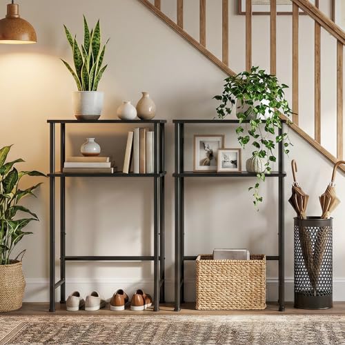 HOOBRO Narrow Console Table for Small Space, 15.7" Entryway Table with Storage, 2 Tier Sofa Table with 2 Shelves, Skinny Console Table for Entryway, Hallway, Living Room, Foyer, Black BB40XG01 HOOBRO