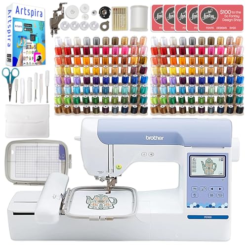 Brother PE900 5" x 7" Embroidery Machine with 160 Embroidery Thread Spools and Accessories