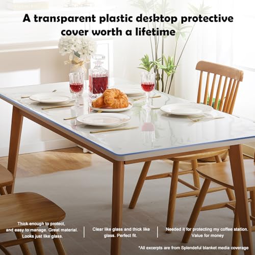 Clear Plastic Dining Table Protector Tablecloth Desk Blotter Pad Mat Wooden Furniture Coffee Glass End Side Console Corner Bar Table Top Protection Countertop Cover Waterproof PVC Vinyl 20x36 Inch SPLENDEFUL