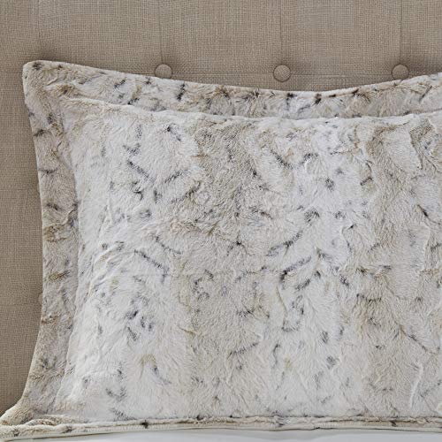 Madison Park Zuri Soft Plush Comforter Set, Faux Fur Animal Stripes Design, Faux Mink On The Reverse, Modern All Season Bedding Set with Matching Sham, King, Snow Leopard 4 Piece Madison Park
