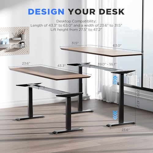 ZTTEN Dual Motor Electric Standing Desk Frame - 300 lbs Heavy Duty, 3 Memory Height Presets - Sit Stand Desk Frame, Computer Height Adjustable Desk Legs & Base for 43.3"–63" Desktop, Black Frame Only ZTTEN