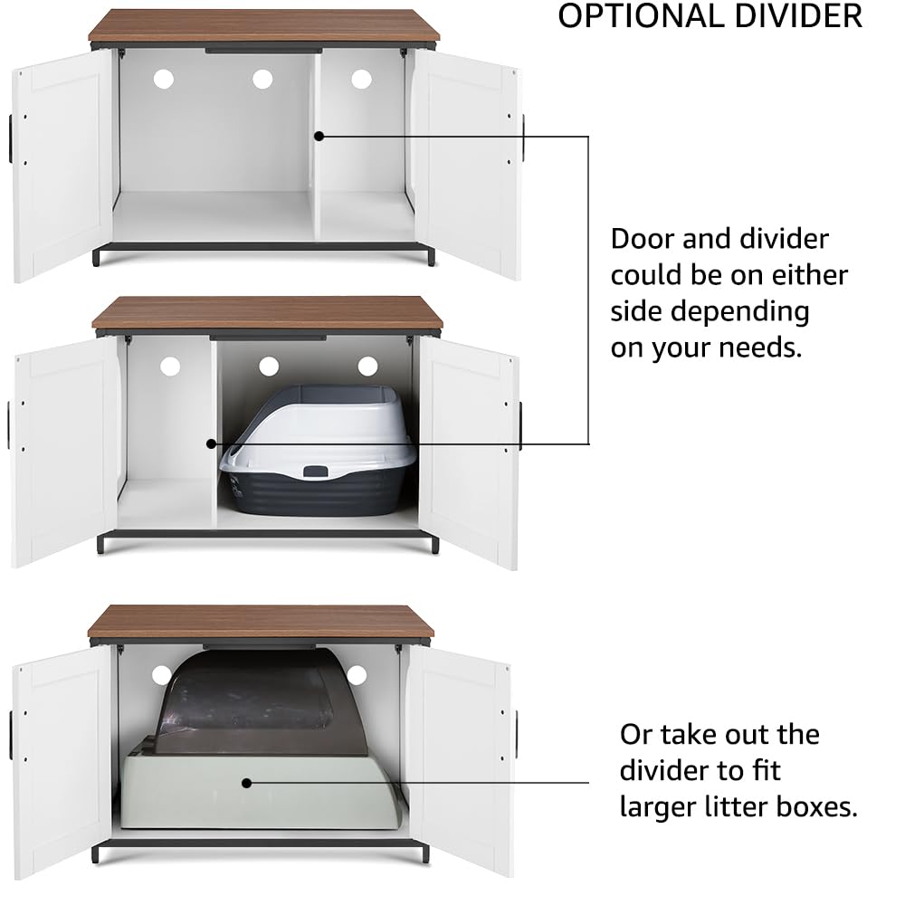 unipaws Extra Large Cat Litter Box Enclosure Furniture with Top Opening, XL Washroom Bench for Cats with Removable Divider, Jumbo Automatic Litter Box Cover and Hidden Cat Box unipaws