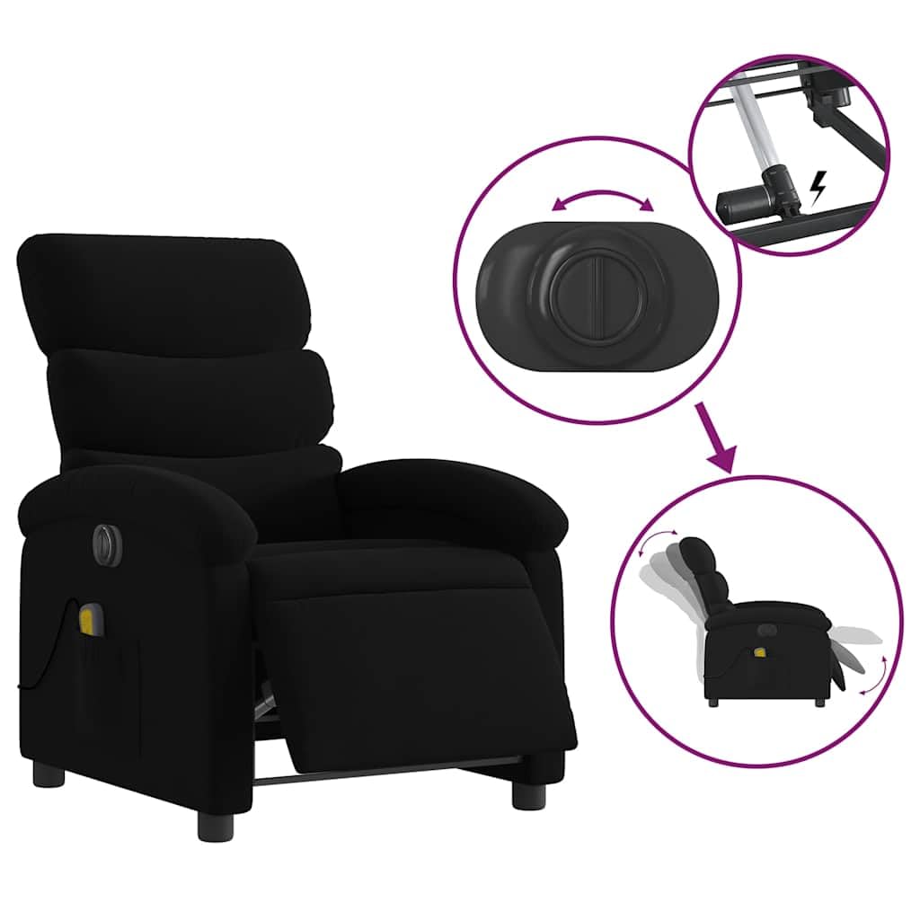 vidaXL Wingback Electric Massage Recliner Chair-Black Fabric-Home Theater Seating-Auto Adjust Foot/Backrest, Vibration Massage, USB Powered vidaXL