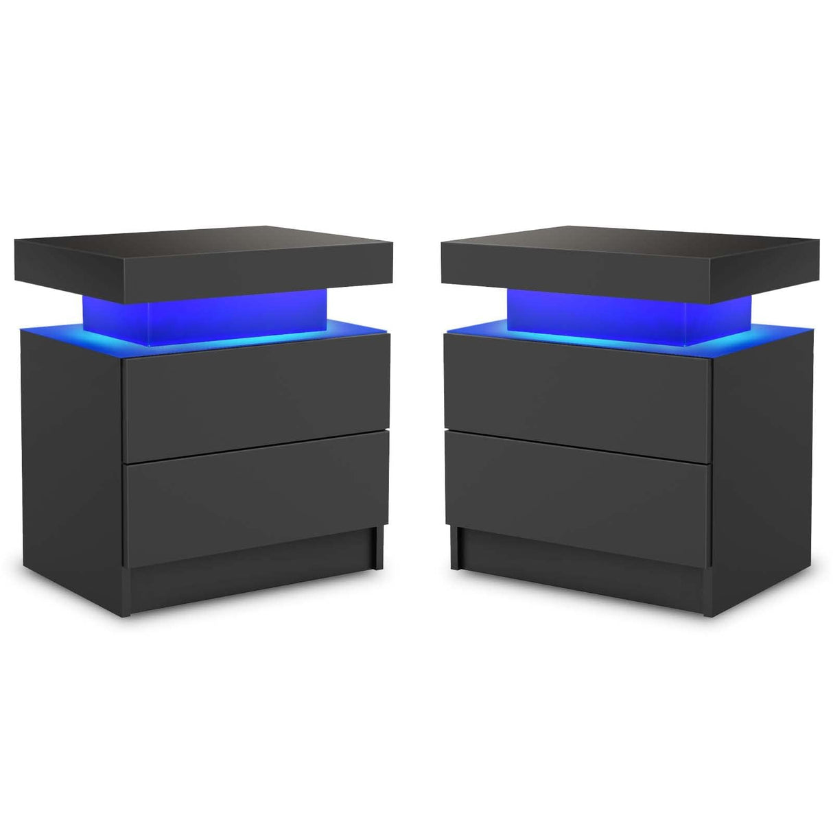 DobleCliCli LED End Table Set of 2, Modern Bedside Table with Storage, 20.5" Tall End Tables Bedroom Set of 2 with 2 Drawers, LED Furniture for Bedroom, Living Room, and Playroom, Black DobleCliCli