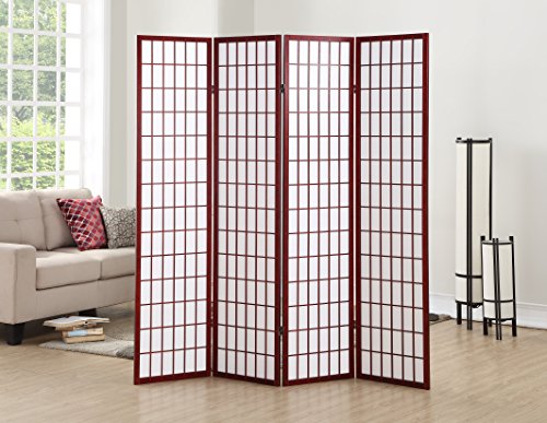 Roundhill Furniture Oriental Shoji 4 Panel Screen Room Divider, Cherry Roundhill Furniture