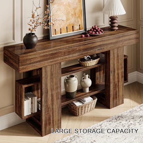 Einhomn 63 Inches Entryway Table, Wooden Console Table with Storage, Narrow Sofa Table Behind Couch, Farmhouse Long Entry Hallway Tables for Entrance, Foyer, Living Room, Rustic Brown Einhomn