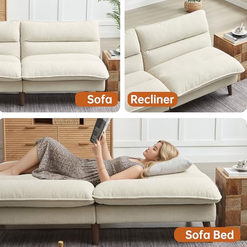 Portaforta Convertible Sofa Bed 72″ Fabric Couch with Adjustable Backrest Loveseat Recliner Sleeper Living Room Furniture futon Set for Apartment Small Space, Beige Portaforta