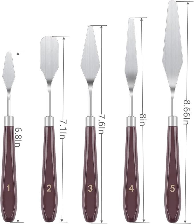 FUPUALL 5 Pieces Painting Knives Stainless Steel Spatula Palette Knife Oil Painting Accessories Color Mixing Set for Oil, Canvas, Acrylic Painting FUPUAII