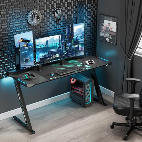 EUREKA ERGONOMIC Gaming Desk with LED Lights Home Office RGB Table, Small Gaming Desk, Computer Table, Black EUREKA ERGONOMIC