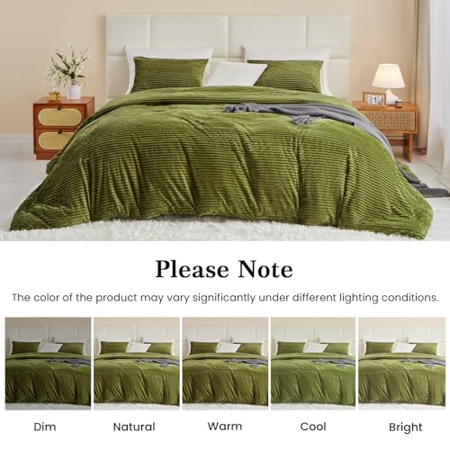 Bildenly Velvet Comforter Set Twin Size, Ultra-Soft Winter Quilt Sets, Luxury Fluffy Bedspread Coverlet Quilted Bedding Set with 1 Pillow Shams for All Season, 66"x90" Oliver Green Bildenly