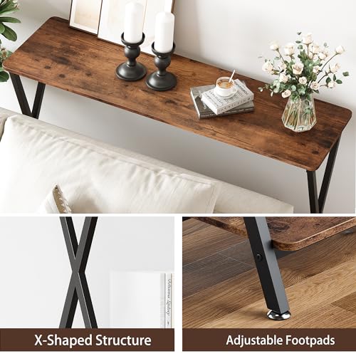 IDEALHOUSE Small Entryway Table, Narrow Hallway Table, 2-Tier Industrial Display Table with Shelves, Couch Table Behind Sofa, Foyer Tables for Entryway, Foyer, Living Room, Bed Room (Brown) IDEALHOUSE