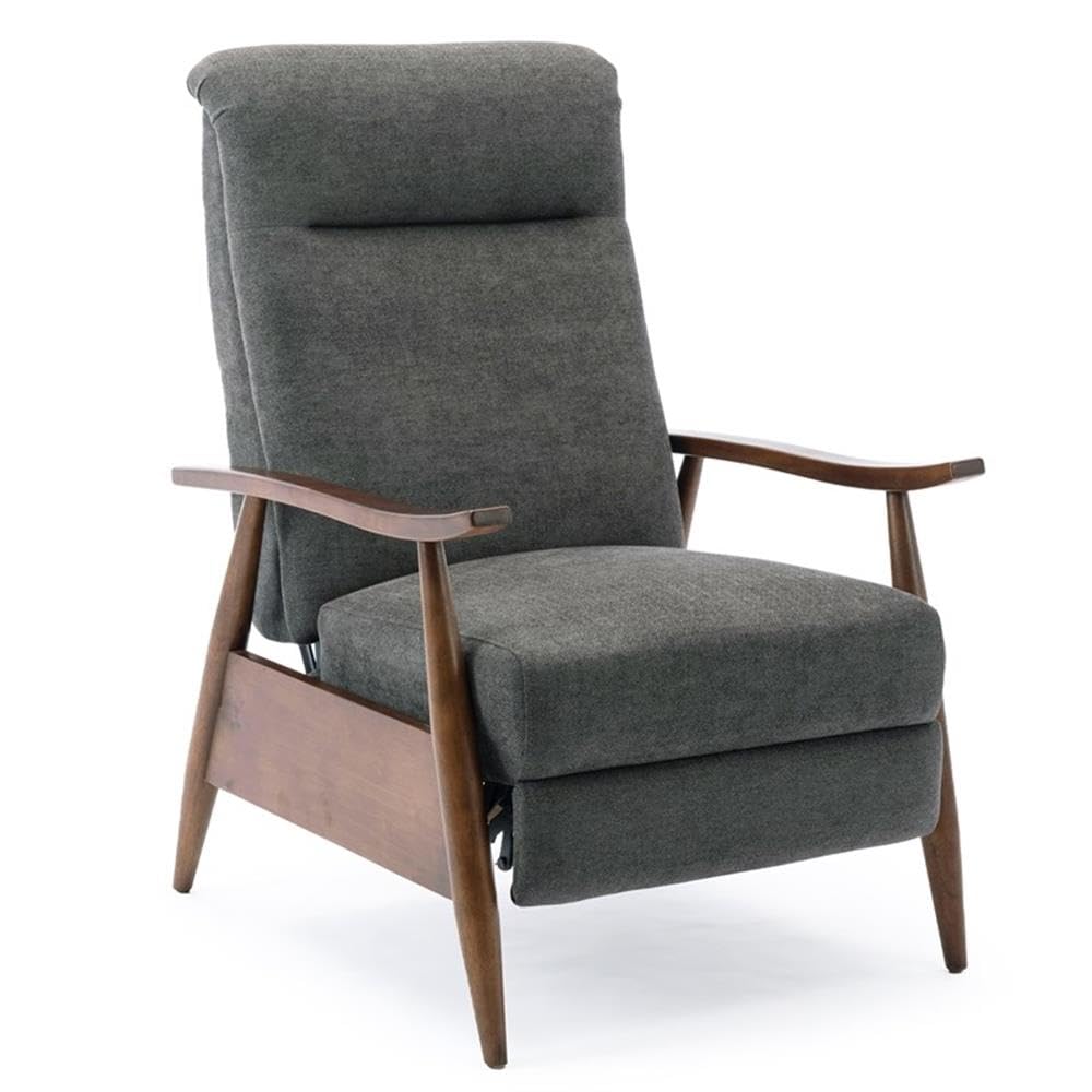 Comfort Pointe Soren Charcoal Polyester Fabric Wood Arm Push Back Recliner Comfort Pointe