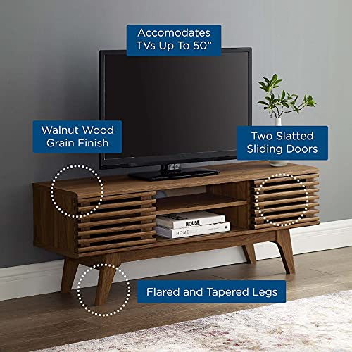 Modway Render 46" Mid-Century Modern Low Profile Media Console TV Stand, 46 Inch, Walnut Modway