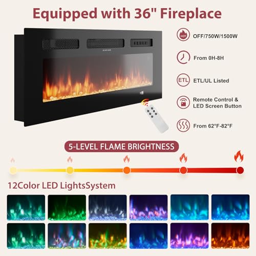 OneBlis 70" Mid Century Modern TV Stand with Fireplace, Fluted Fireplace TV Stand, Entertainment Center with Sliding Door, TV Console with Solid Wood Legs for Living Room, Walnut OneBlis