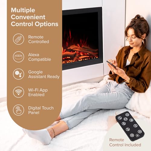 Modern Ember Highmark Traditional 33 Inch Built-in Smart Electric Fireplace Insert | Alexa/WiFi Enabled - Remote Included | Electric Firebox Heater with Multi-Color Flames | 1500W Modern Ember
