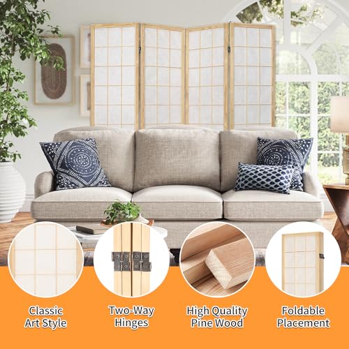ZFFURN 4 Panel Room Divider, 5.6Ft Japanese Shoji Style Folding Privacy Screen, Decorative Room Divider Panel, Portable Freestanding Room Partition for Home, Office, Bedroom (White) ZFFURN