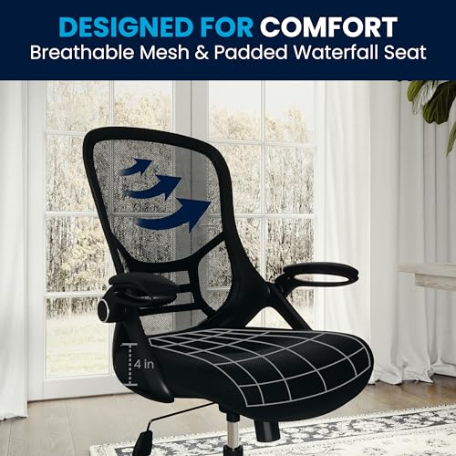 Flash Furniture Porter High Back Black Mesh Ergonomic Swivel Office Chair with Black Frame and Flip-up Arms Flash Furniture