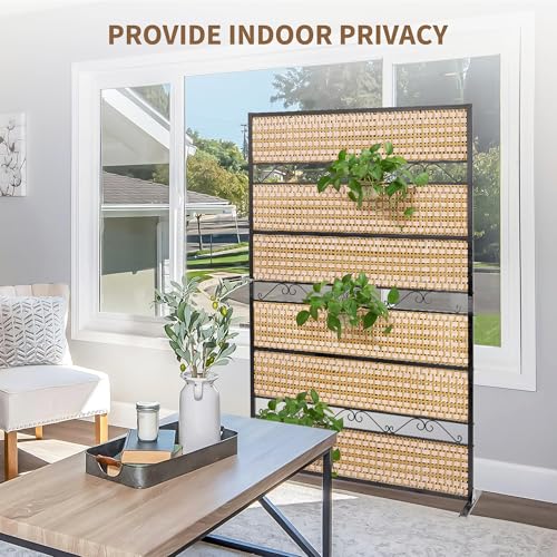 73" H×45" W Rattan Outdoor Privacy Screen Freestanding for Patio, Balcony Metal Privacy Screen and Room Divider for Garden, Apartment, Deck(Beige) ilitphke