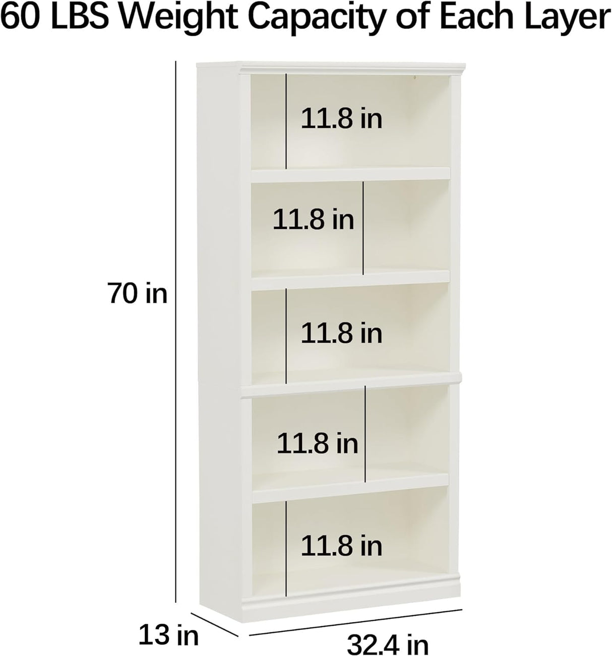 Bevfint 70" White 5-Tier Open Storage Bookshelf for Home & Office Bevfint