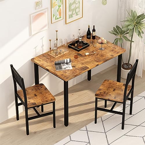 AWQM 3 Piece Dining Table Set for 2, Small Kitchen Table Set for 2 with Chairs,Wood Breakfast Nook Table and Chairs Set of 2,Dinette Set for Small Space,Dining Room,Apartment, Brown AWQM