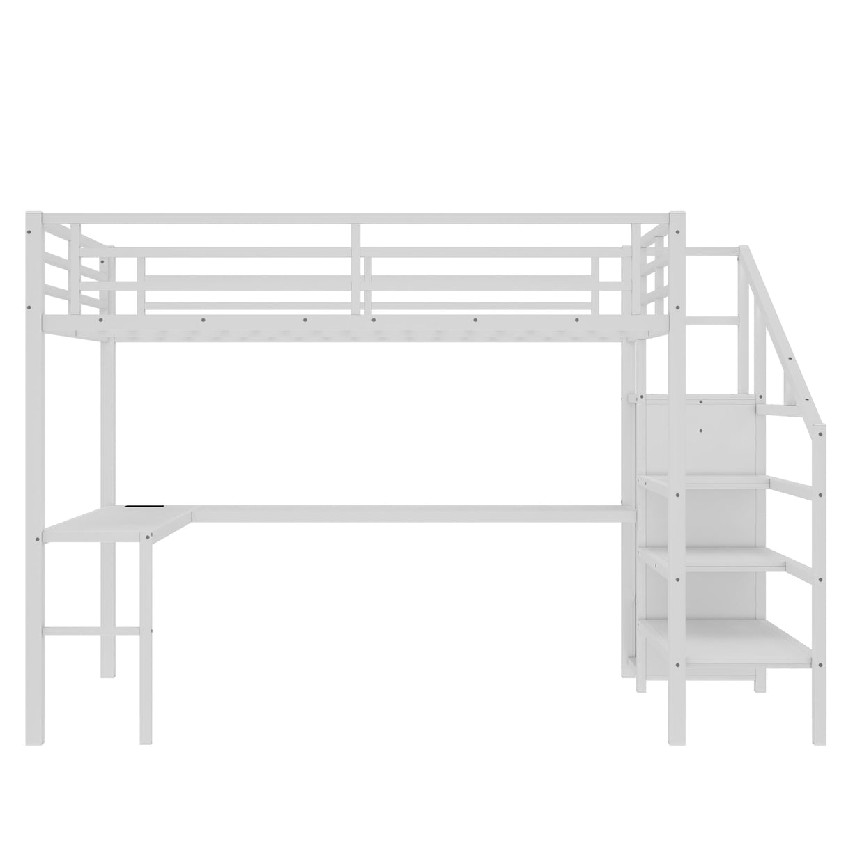 Bellemave Queen Loft Bed with Desk & Wardrobe, Heavy Duty Metal Loft Beds with Storage Stairs, LED Loft Bed Queen Size with Charging Station & Safety Guardrails, No Box Spring Needed, White Bellemave