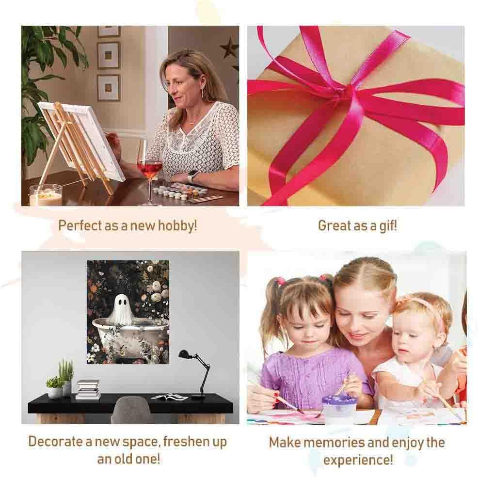 DYAIANGMU Halloween Paint by Numbers Kit for Adults Beginner,Ghost Flower Paint by Number Kits on Canvas for Adults Beginner,Digital Oil Painting Kits for Home Wall Decor 19.6X15.7 Inch (with Frame) DYAIANGMU