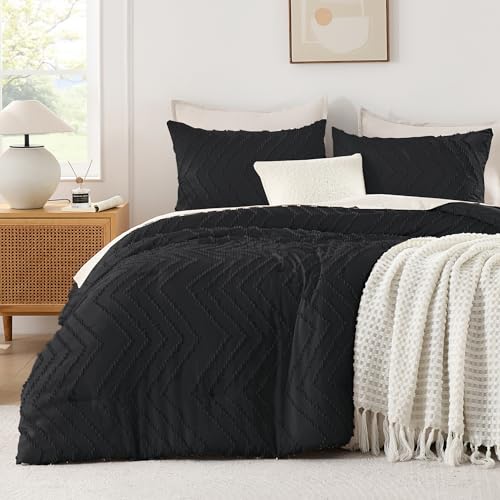 Andency Black Twin/Twin XL Comforter Set, Twin Bed Comforter for College Dorm Girls Boys Kids Boho Soft Warm Cute Comforter, 2 Pieces Aesthetic Chevron Bohemian Bedding Set Andency