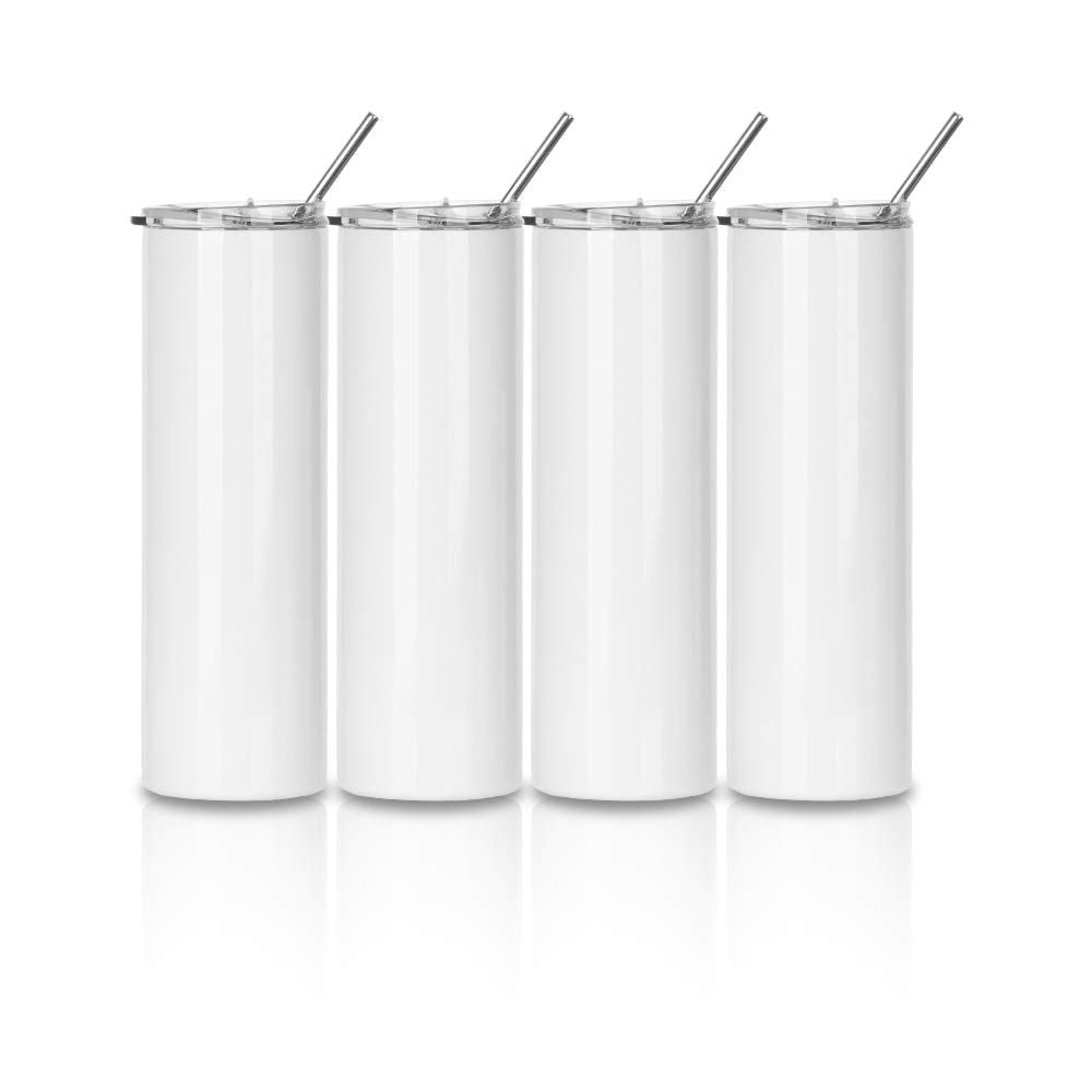 PYD Life Sublimation Blanks Tumbler Skinny 30 OZ Straight Stainless Steel Coffee Tumbler with Lid and Metal Straw for Tumbler Press Machine Heat Transfer 4 Pack PYD Life