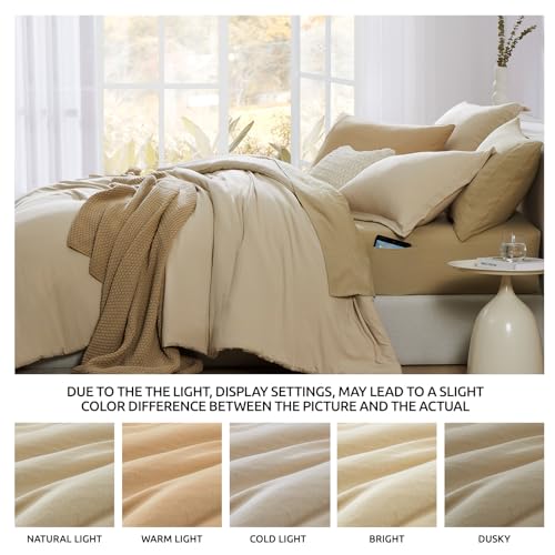 WRENSONGE Queen Comforter Set- 7 Pieces Beige Bed in a Bag Queen with Fitted Sheet, Flat Sheet, 2 Pillow Shams, and 2 Pillowcases- Warm Bed Set for All Season WRENSONGE