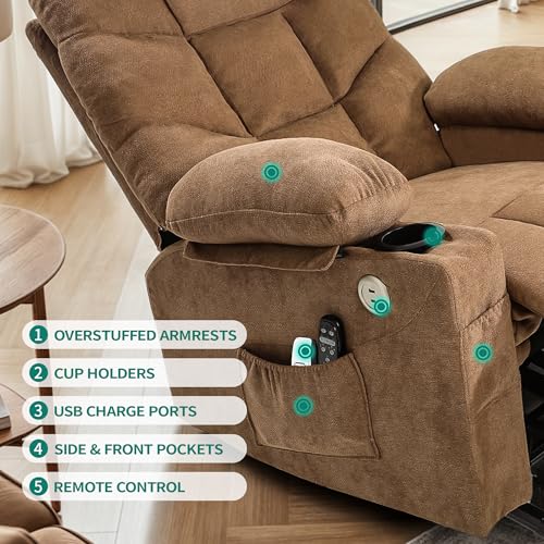 YITAHOME Power Lift Recliner Chair for Elderly with Vibration Massage and Lumbar Heating, Electric Lift Recliner Single Sofa with Side Pocket, Two Cup Holders and USB Charge Port for Living Room,Brown YITAHOME