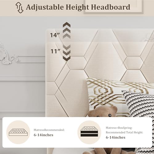 GAOMON Beige Twin Upholstered Bed Frame, Heavy-Duty Platform Bed Frame with Upholstered Headboard & Strong Wood Slats, No Box Spring Needed/Noise Free/Easy Assembly GAOMON