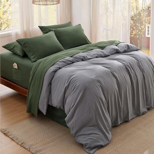 Bedsure Deep Pocket King Sheet Set - 6 Piece, Prewashed Ultra-Soft King Size Sheets Set, Fits Mattresses Up to 18 Inches Thick, Breathable & Secure Fit, Hotel Luxury Bedding, Olive Green Bedsure