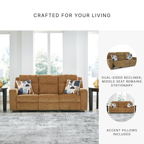 Signature Design by Ashley Kanlow Contemporary Manual Reclining Sofa with 2 Accent Pillows, Light Brown Signature Design by Ashley