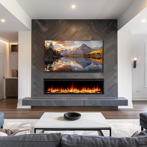 LegendFlame 72" W Smart Wall Mount & in Wall Recessed Electric Fireplace Insert, Heater 750W/1500W, Multi Colors of Flame & Fuel Bed, Alexa/Google Assistant Enabled Legend Flame