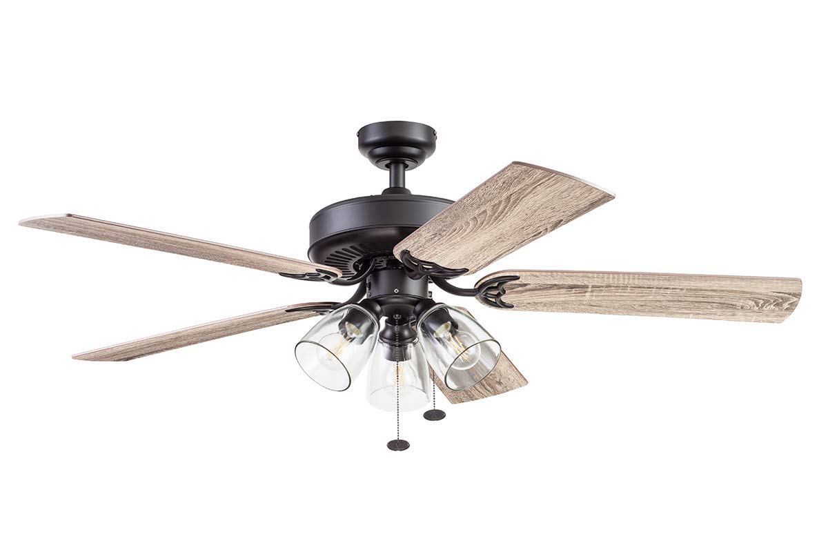 Prominence Home Saybrook Modern Farmhouse 52 Inch Ceiling Fan with Light, LED Ceiling Fan, Tri-Mount Indoor Fan with 5 Blades, Gray Pine and Brown Maple Blade Finish Options, Espresso (51593-01) Prominence Home