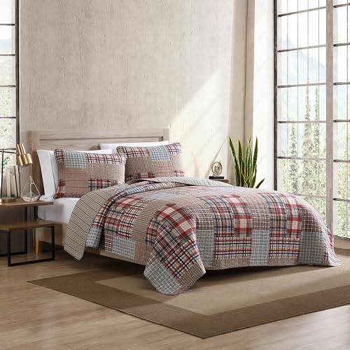 Eddie Bauer - Twin Quilt Set, Reversible Cotton Bedding with Matching Sham, Luxurious Bedding Set (Hawthorne Brown, Twin) Eddie Bauer