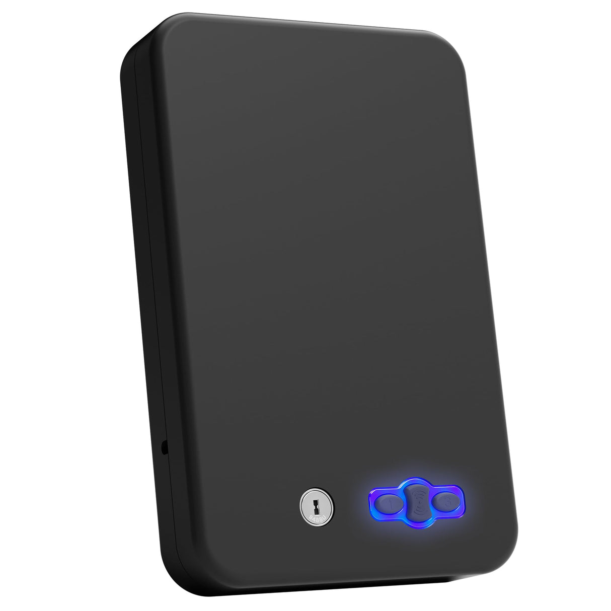 Grimtron Portable Pistol Safe – Electronic Lock Box & Key Access, Silent Mode, Compact Car Gun Safe for Handgun, Small Single Safe for Travel, Office, Dorm Use Grimtron