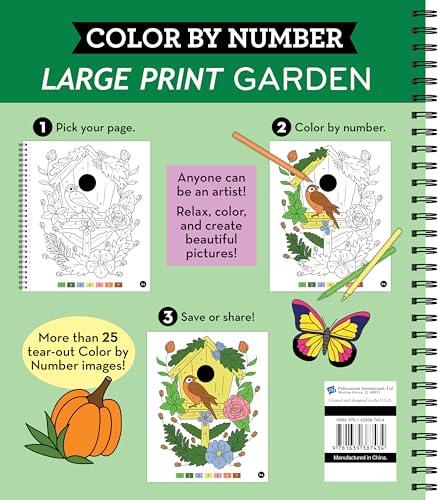 Brain Games - Color by Number - Large Print: Garden WoodArtSupply
