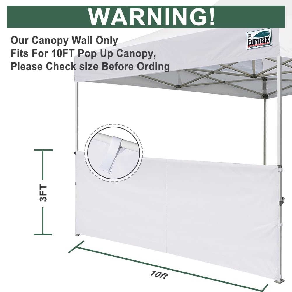 Eurmax USA Instant SunWall for 10x10 Pop up Canopy with Strap, Canopy Half Walls,for Outdoor Instant Canopies, 2 Packs Half Sidewall Only(White) Eurmax
