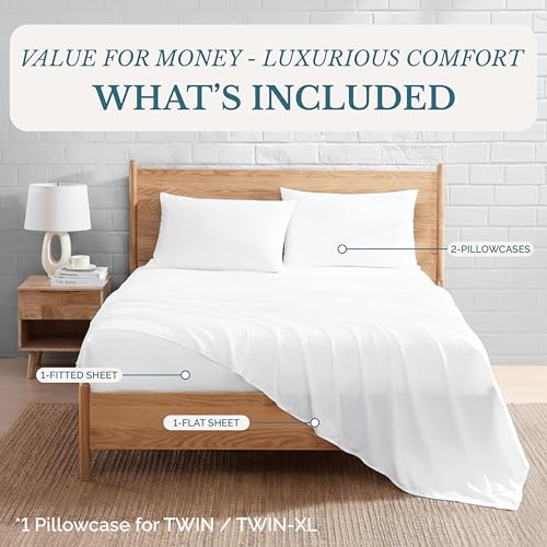 Casa Platino Twin Sheets Set, 100% Brushed Microfiber Pre-Washed Twin Sheet Set, 3 Piece Set, Soft & Cozy Cooling Bedding, Fade-Resistant, 15-Inch Deep Pocket White Bed Sheets Casa Platino