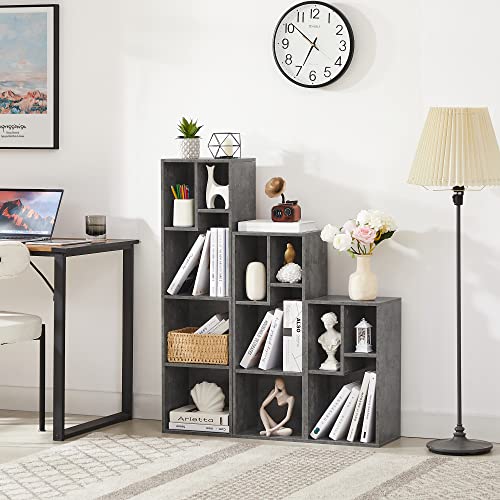VECELO Small Bookshelf, 5 Cube Slim Bookcase, Fits Tallest Hardcovers, Horizontal Available, Modern Floor Standing Unit, Each Shelf Hold Up to 66 LBS,Modern Gray VECELO